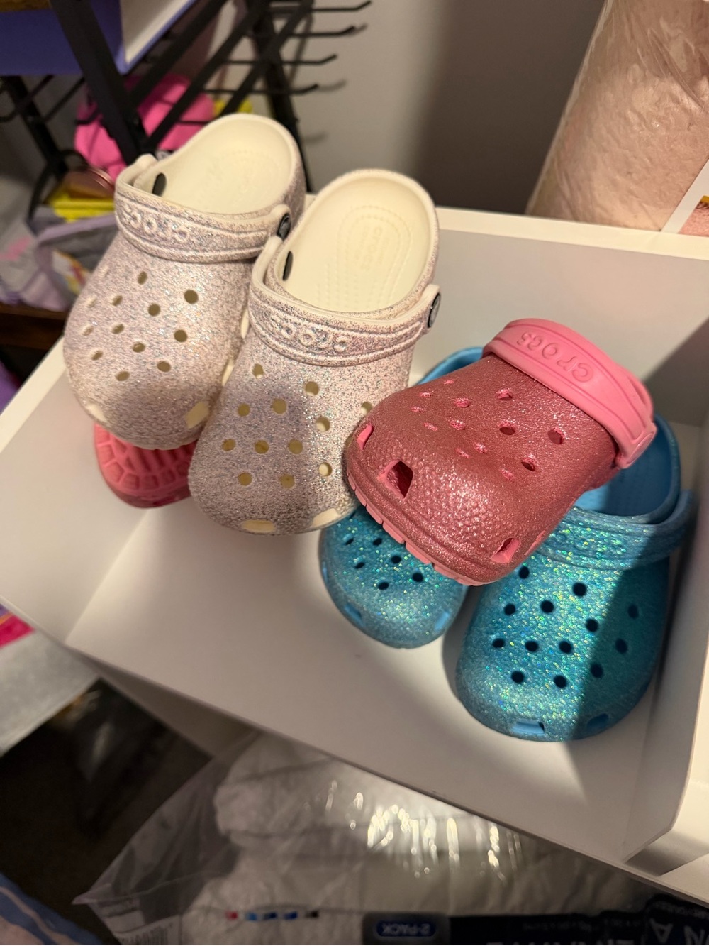 CROCS Kids Glitter Clogs in Pink & Blue